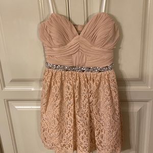 Beautiful size 13 peach and silver strapless formal dress for a junior